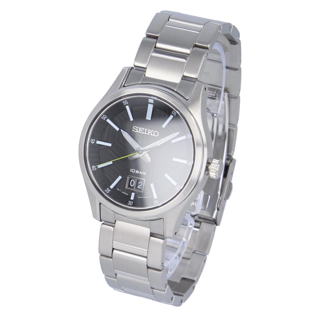 SEIKO SUR535P1 SUR535P Quartz Simple Sporty Date Black Silver Stainless Wrist Watch For Men