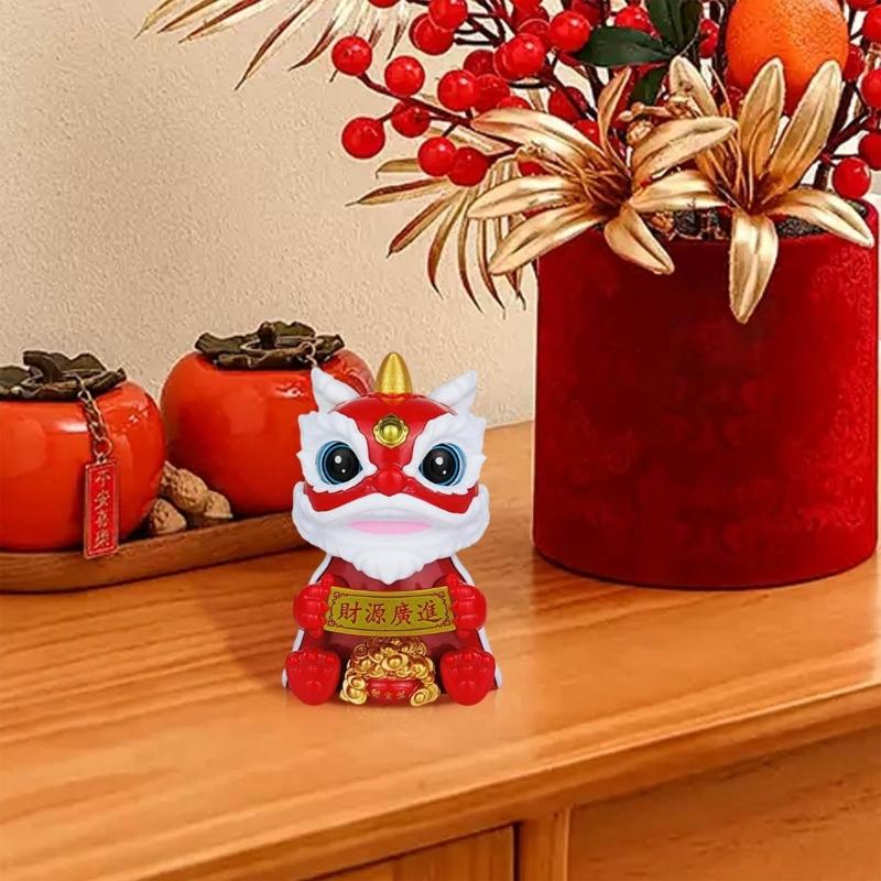 Lucky Lions Dance Solar Car Decoration Traditional Festival Dashboards Ornament Easy Installation For Home And Vehicle