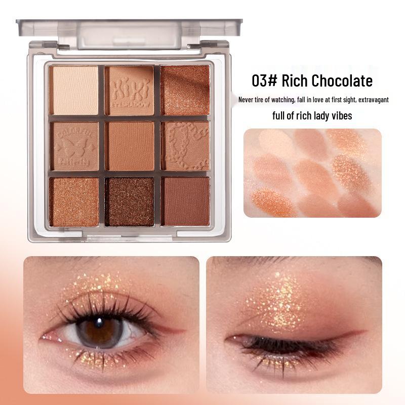 Xixi Smoky Pink Nine-Color Eyeshadow Palette: Pearlescent Shimmer in Milk Tea, Nude Brown, and Earth Tones for Beginners
