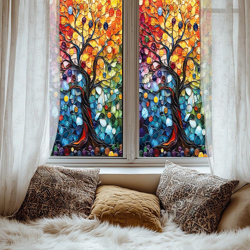 Simulated Oil Painting Large Tree Home Glass Window Beautification and Decoration Static Electricity Window Stickers