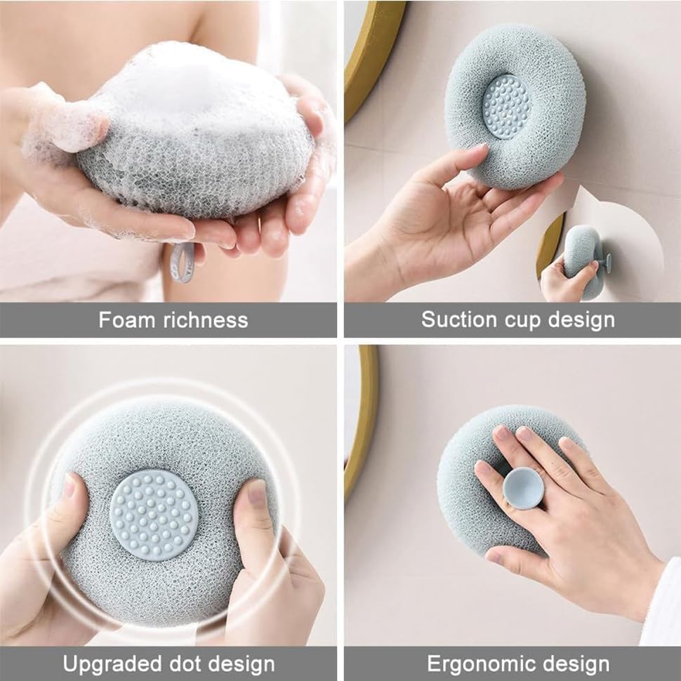 YONIMI 2PC Round Loofah Body Bath Brush for Bathing Sponge with Soft Silicone Massager & Scrubber for All Type of Skin of Men, Women, Babies, Kids