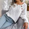 Lässiger Damen-Pullover mit quadratischem Kragen und Spike-Knopf-Twist-Strickpullover