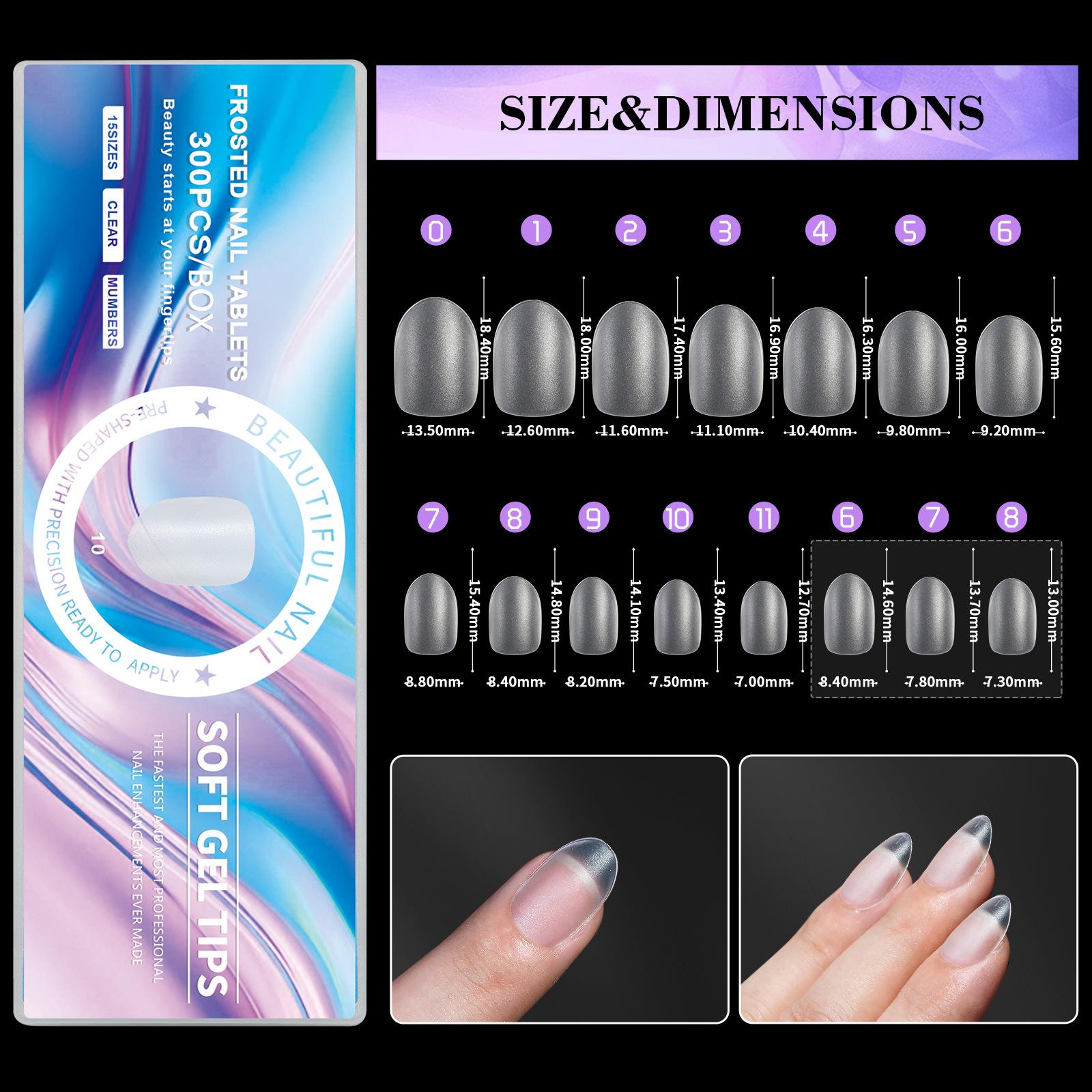 

300pcs/Boxed Ultrathin Frosting False Press On Acrylic Nails 15 Sizes Coffin Almond Fake Nail Extension Manicure Art Tools
