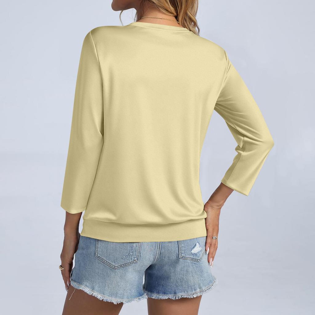 Women's Fashion Casual 3/4 Sleeve T,Shirt  V,Neck Top