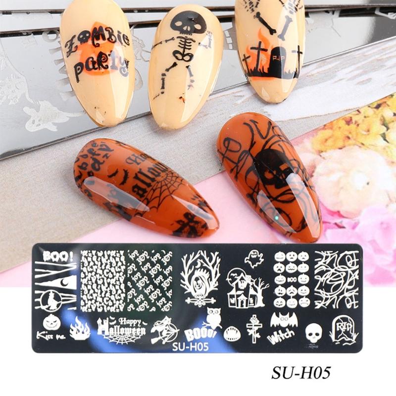 Nail Art Stamping Plates Stainless Steel Brush Pumpkin Bats for Image Halloween