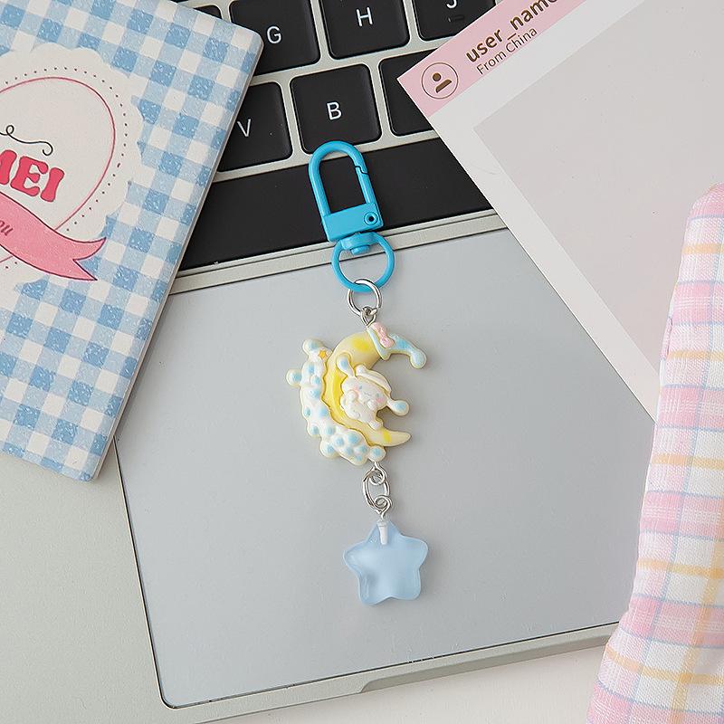 Cute Pajama Bear Keychain Kawaii Resin Teddy Key Chain With Star Charm For Girls Bag Purse Decoration