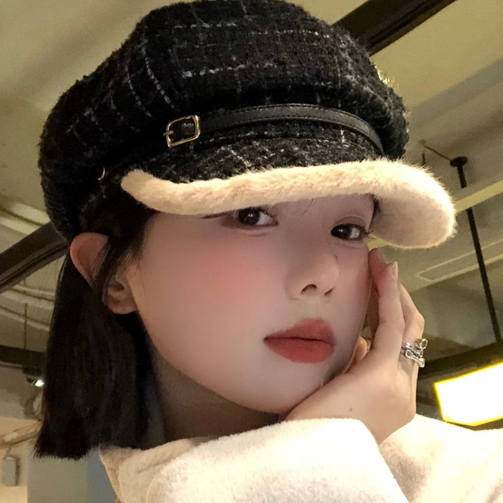 Plush Beret for Women in Autumn and Winter To Keep Warm and Show Face Small Octagonal Hat  Large Head Circumference  Fashionable Peaked Hat