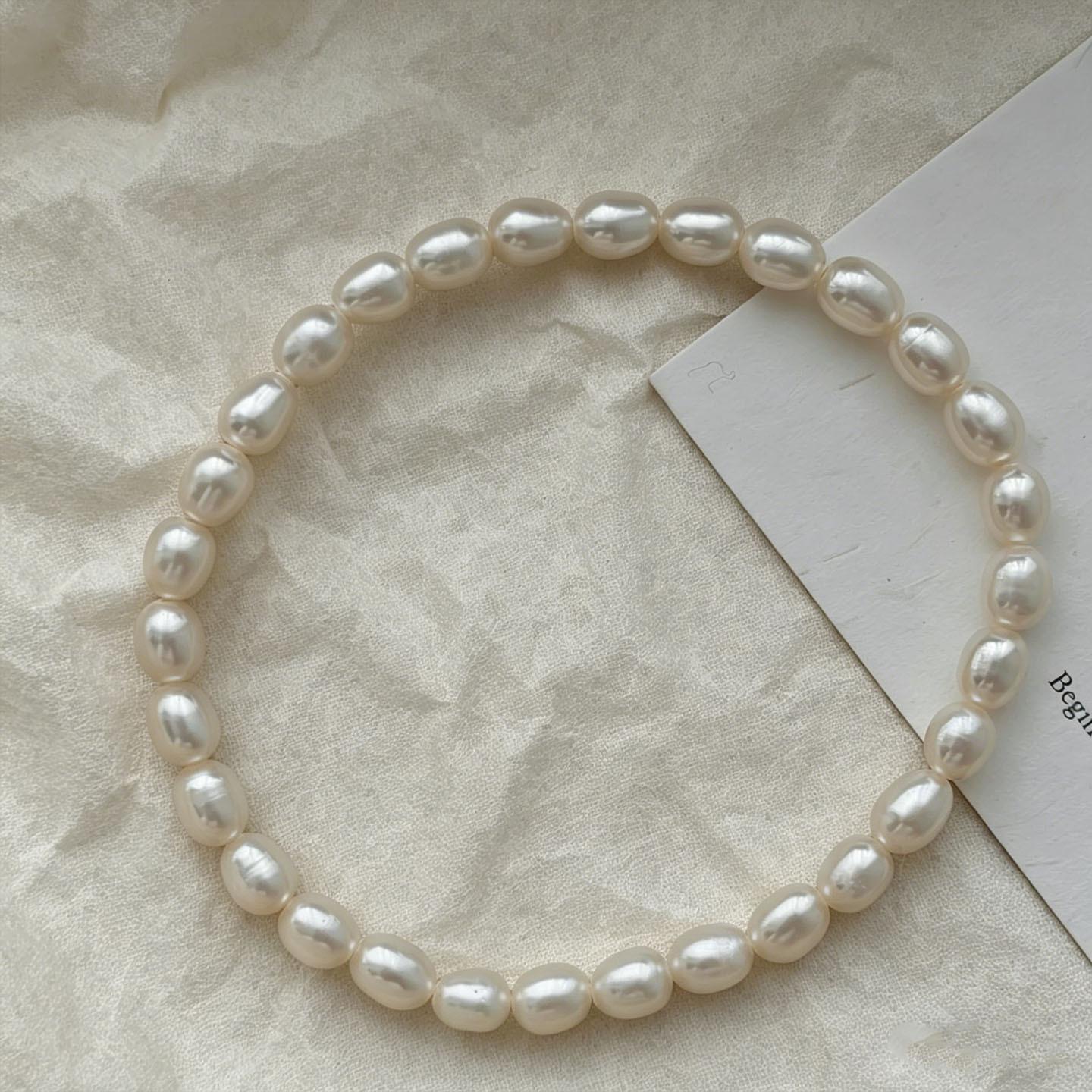 Simple French Natural Freshwater Pearl Bracelet Women s Summer Rice Grains Niche High-end Beaded Jewelry Elastic Rope Elastic 2026 17CM