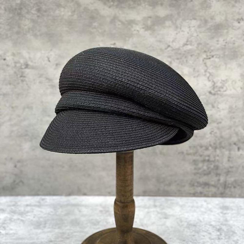 Chapeau Béret Tressé en Paille Asymétrique Fait Main de Haute Qualité pour l'Été Respirant Protection Solaire Chapeau Octogonal pour Femmes Rétro Chapeau Seau Fedora