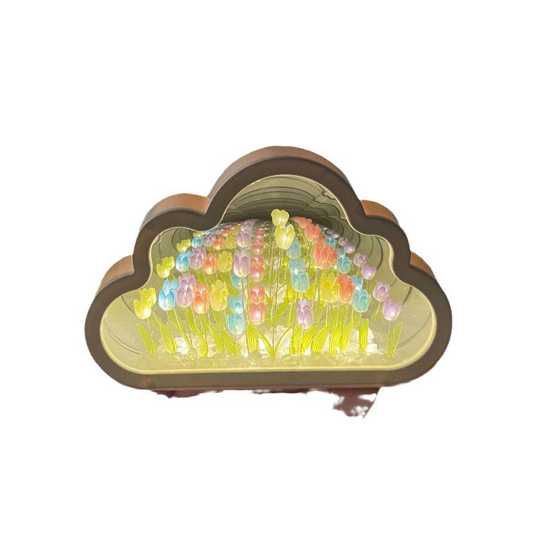 Cloud Tulip Night Light: Handmade Flower Mirror for Desktop Atmosphere - Qixi Festival Gift