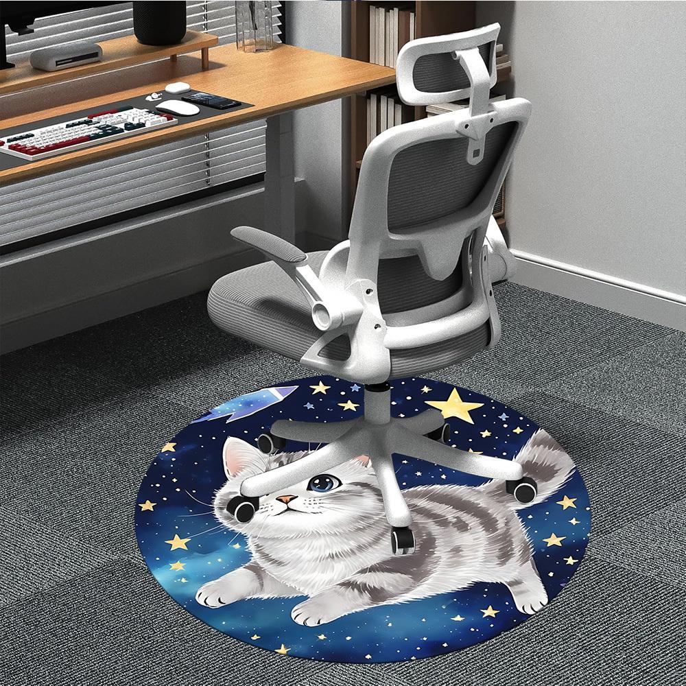 

1pc Starry Night Kitten Office Round Area Rug, Indoor Mat Suitable ForOffice, Under Office Chairs Bedroom Living Room Home Decor T175 80cm by 80cm