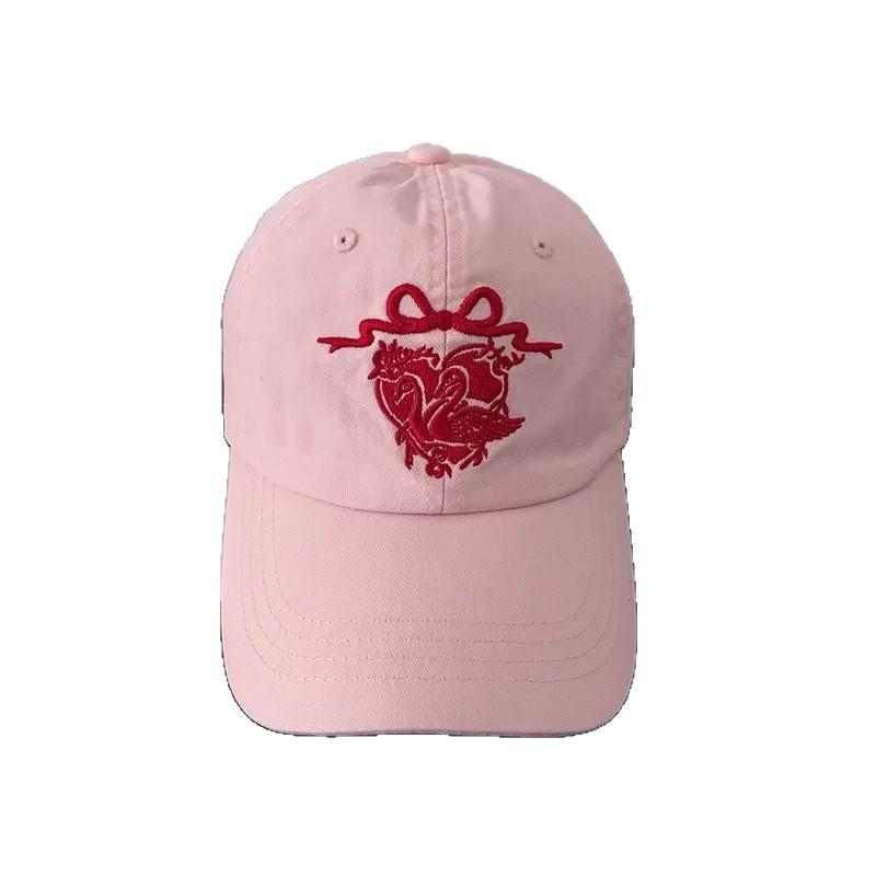 Love Swan Baseball Hat American Retro Embroidery Trendy Female Sunshade Big Head Circumference Showing Face Small Cap Male Cotton