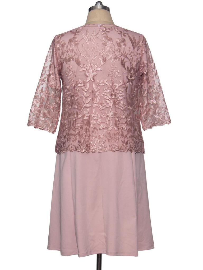 European and American Women's Embroidered Round Neck Two-Piece Plus Size Princess Seam Swing Dress