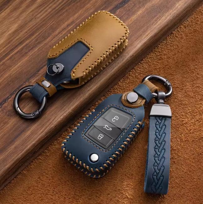 Leather Car Folding Key Case Cover for VW Volkswagen Golf 7 MK7 Tiguan MK2 For SEAT Ateca Leon FR 2 Ibiza For Skoda Octavia A7