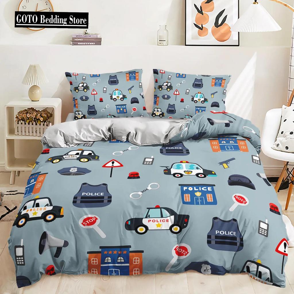 Microfiber Winter Bed Linen Kid Cartoon Toy Car Engineering Vehicles,Buses,Taxis Comforter Bedding Sets Duvet Cover +pillowcases