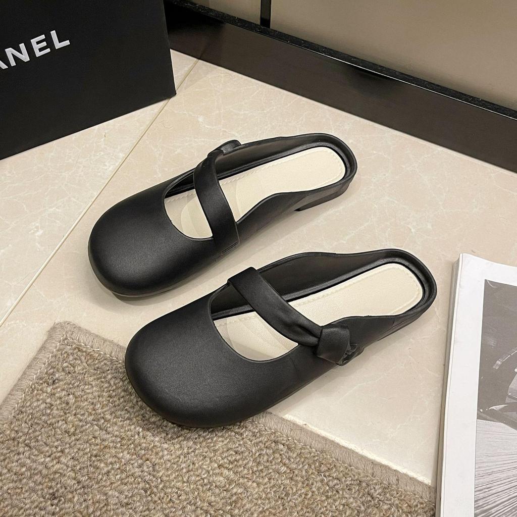 Women's Floral Baotou Half Slippers – Elegant, Versatile Flat Shoes for Summer