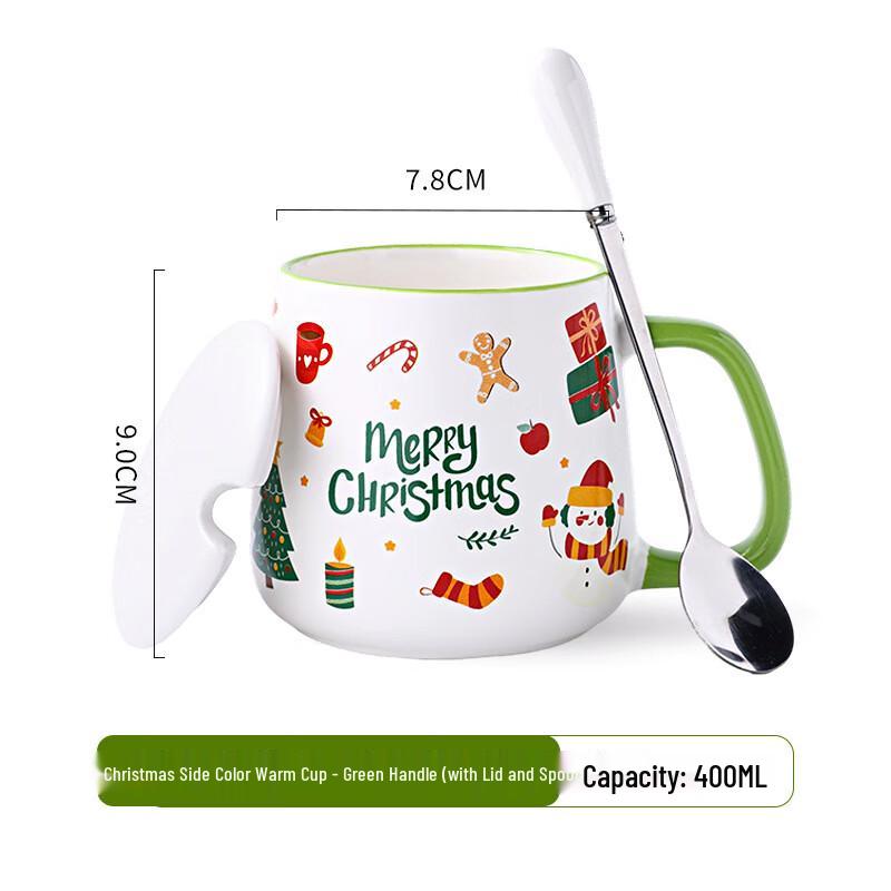 Christmas Ceramic Mug with Lid and Spoon