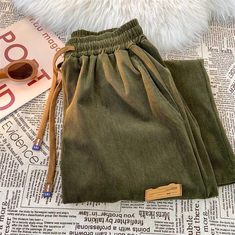 Corduroy Pants Women Korean Straight Leg Sports Sweatpants Spring and Autumn Vintage Versatile Casual Pants