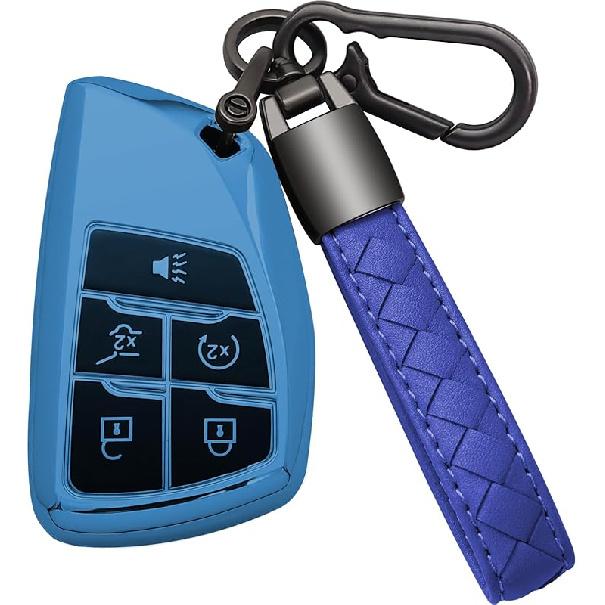 For Chevy Key Fob Cover With Leather Keychain Soft TPU Key Case Shell Holder Fits For Chevrolet    2024 Suburban Tahoe Silverado 1500, For GMC Yukon