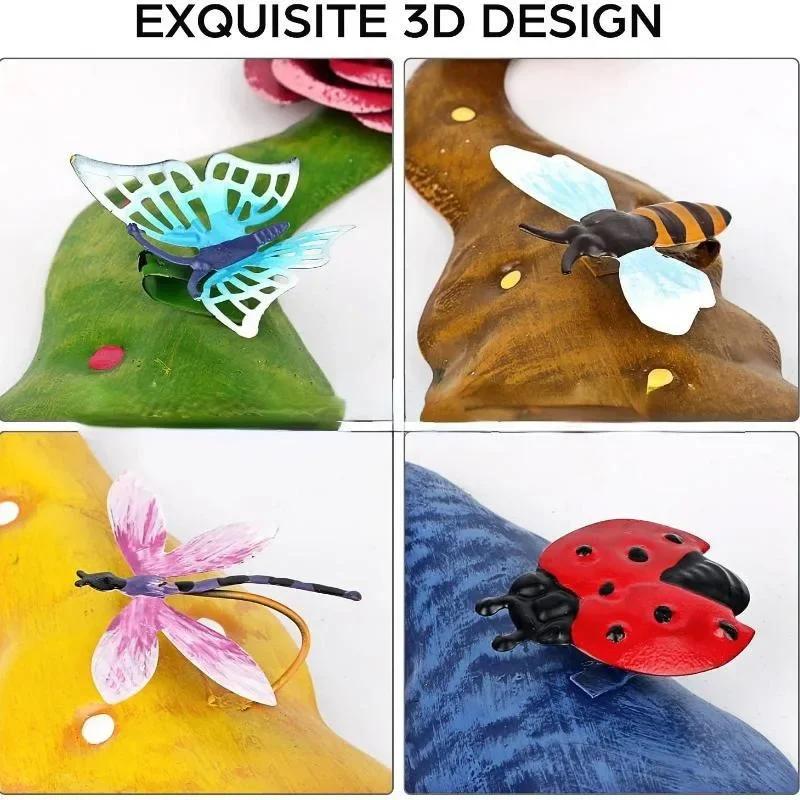 New Metal Gnome 3D Insects Butterflies Decor for Garden Courtyard Backyard Lawn Ground Ornaments Outdoor(hollow Ornament 1pcs)