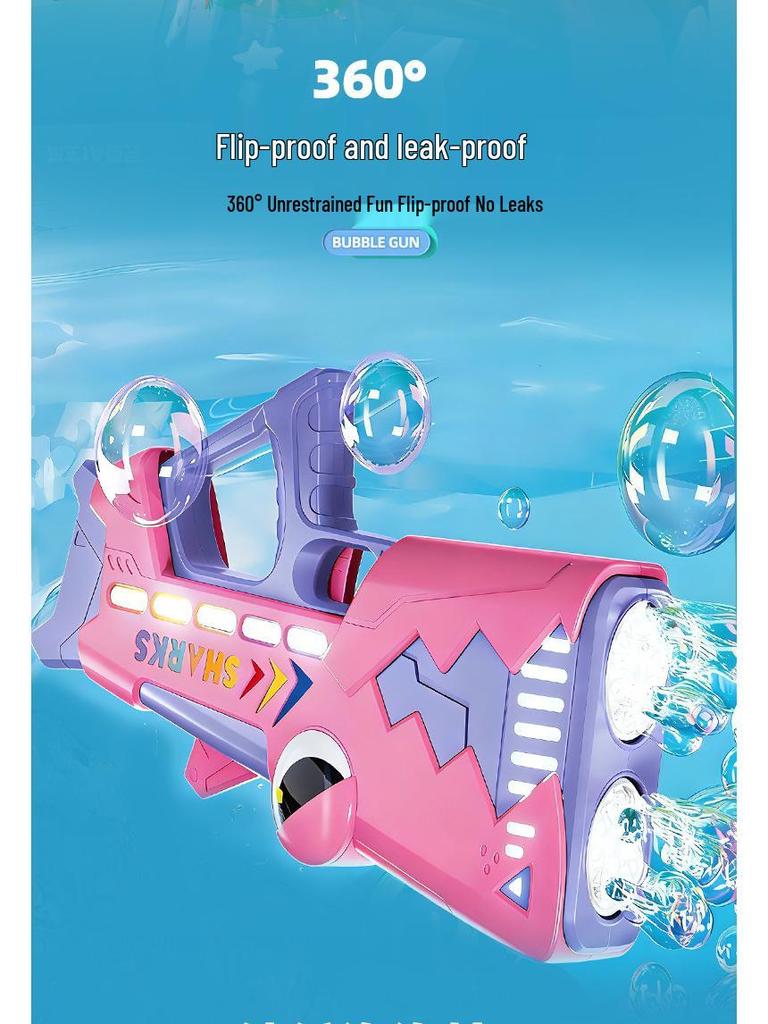 Cartoon Shark Electric Bubble Gun: Handheld, 24-Hole, Automatic Light-Up Bubble Blower for Kids