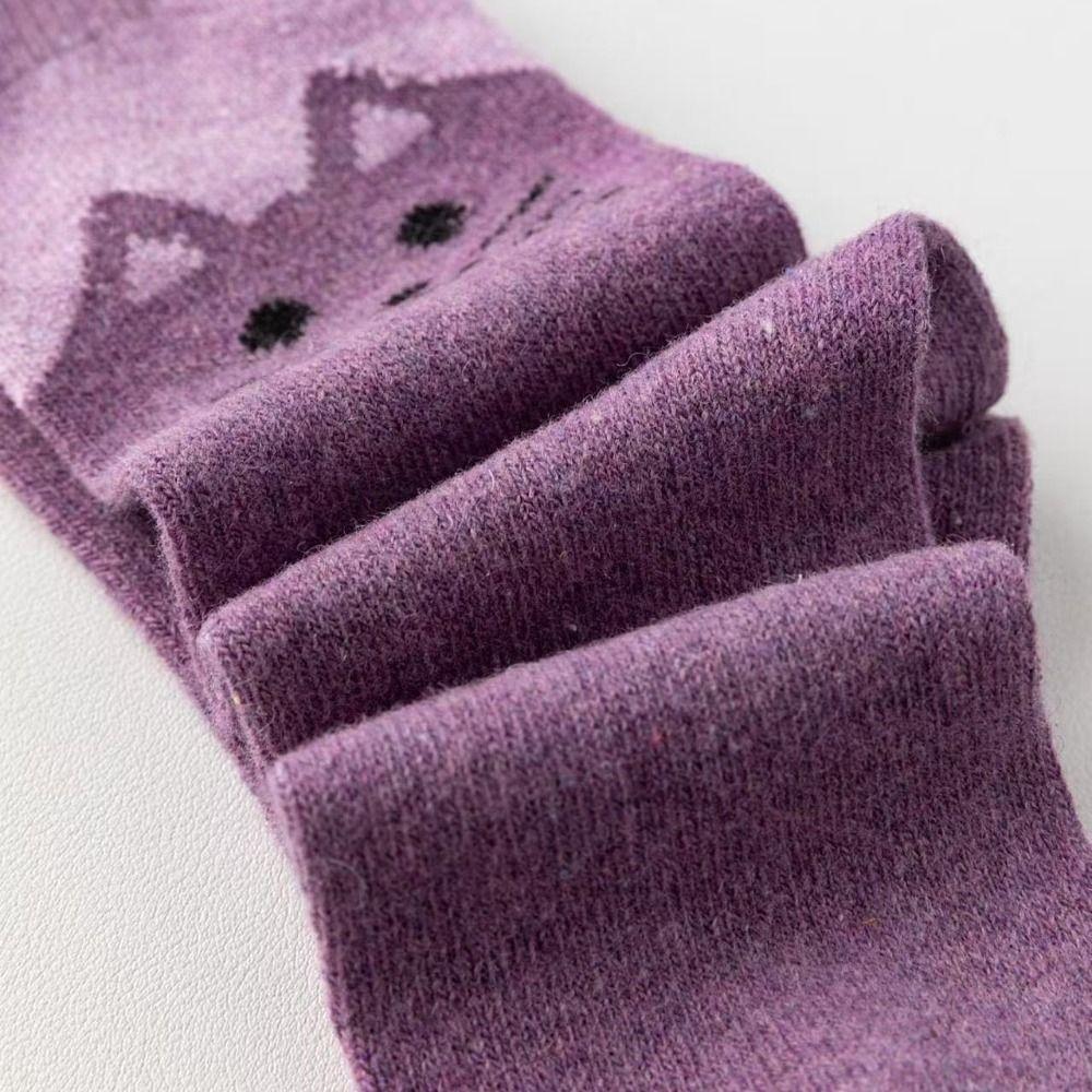 5 Pairs Elastic Cuff Mid Calf Socks Soft Breathable Cartoon Cat Socks Street Matching