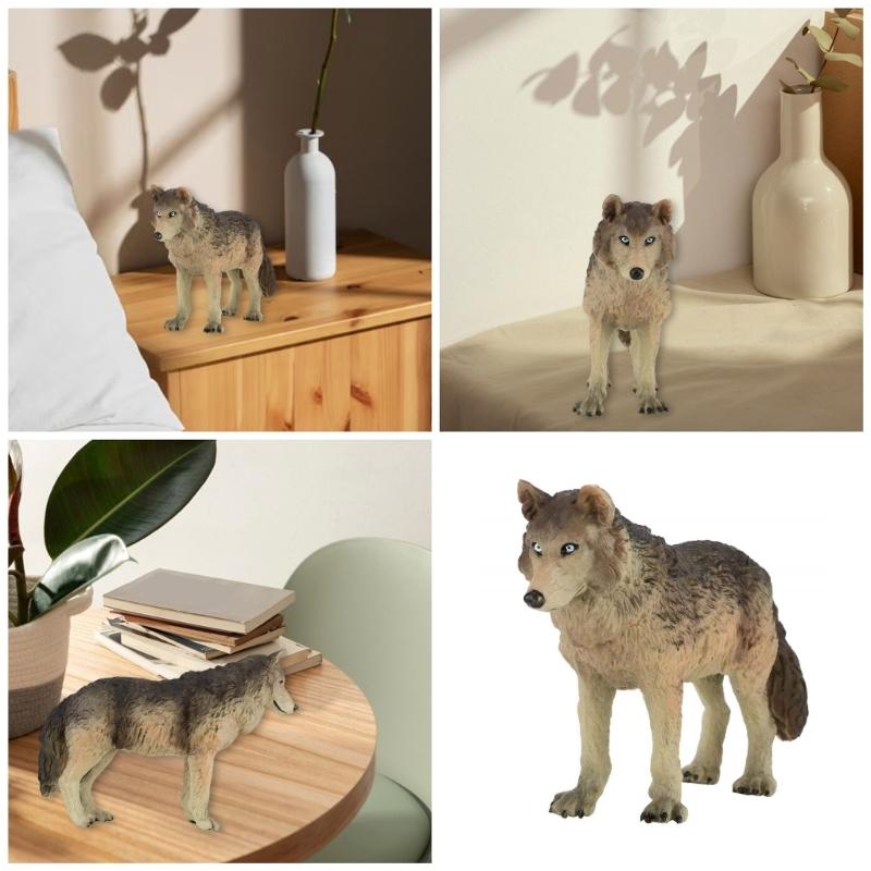 Realistic Wolf Figure Toy Educational Model Simulation Animal For Children And Collectors In Cyan Or Gray Plastic