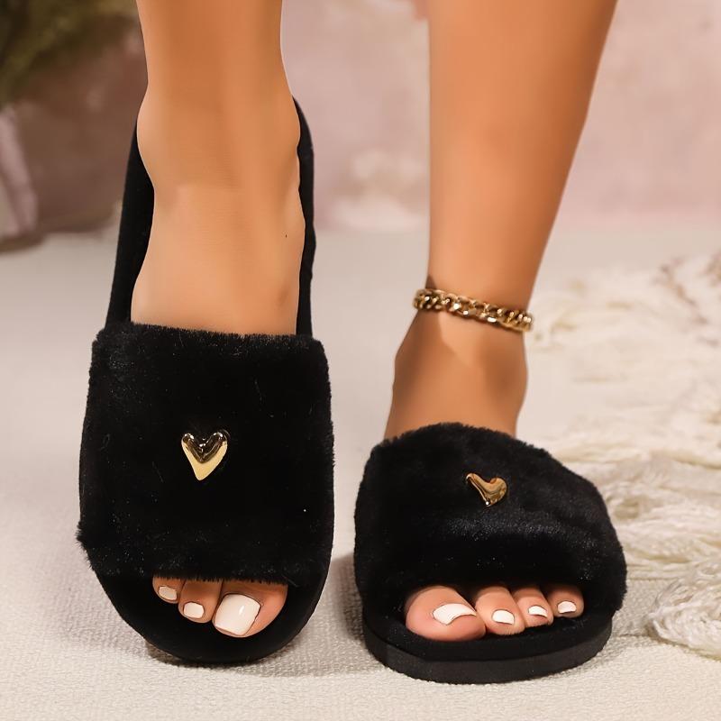New high-end fashion love-decorated plush slippers for women with open toes, suitable for bedroom, living room, home, suitable for all seasons