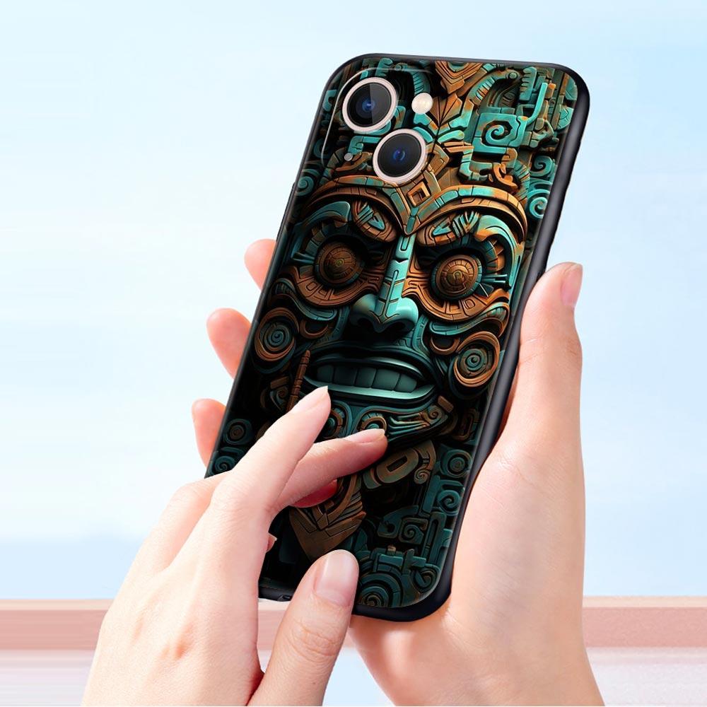 Vintage Totem Painting Phone Case Cover for iPhone 17 16 15 14 13 12 11 Pro Max 17 Air Plus Shockproof Soft TPU Shell Fundas Bag