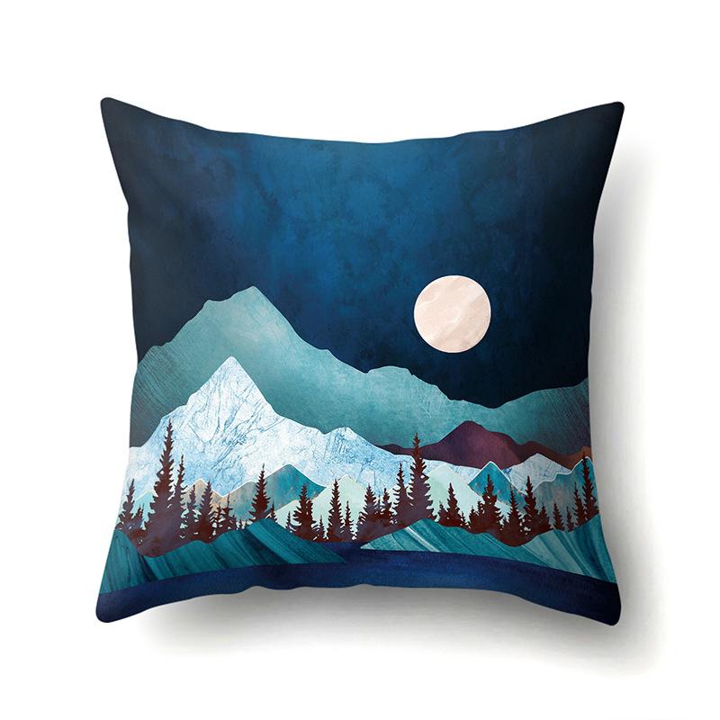 Polyester Pillow Cover Mountain Print Pillow Cover Waist Cushion Cover Car Cushion Head Cushion Cover Premium Durable
