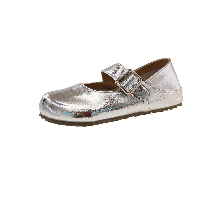 2025 Summer New Shallow Single Shoes Women's Shoes Round Head Low Heels Velcro Fashion Versatile Small Leather Shoes Simple Style