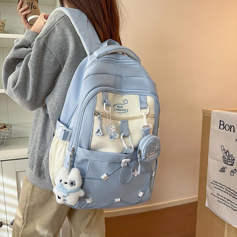 Yiran Bag Unisex Kids Black/Blue/Yellow Large Capacity Simple Contrast Backpack Junior High School And High School Students Fashion Versatile Burden-Reducing High Value Backpack.