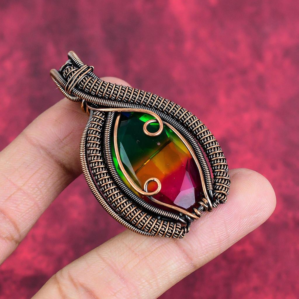 Faceted multi tourmaline pendant copper wire wrapped jewelry real gemstone pendant handmade pendant gift for her copper wire wrapped pendant