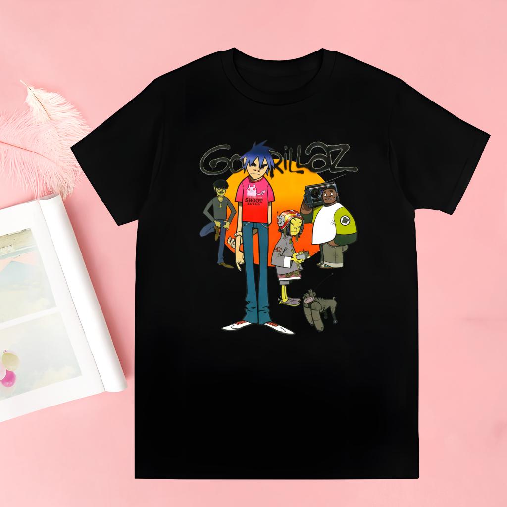 Gorillaz Moderne Musikkband Tegneserie Fantastiske T-skjorter For Gutter O-hals Kortermet Vanlig Herrehøyde Kvalitet Hip-Hop T-skjorte