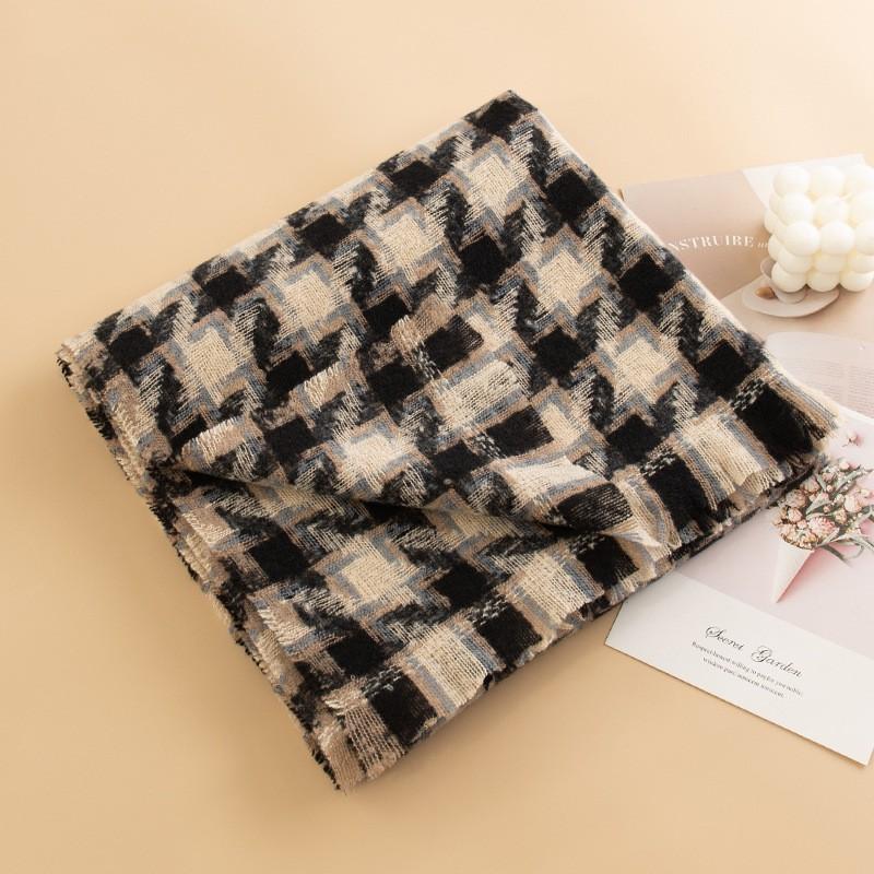Womens Houndstooth Scarf Daily Commute Warm Neck Wrap Lightweight Shawl Fashion Accessory