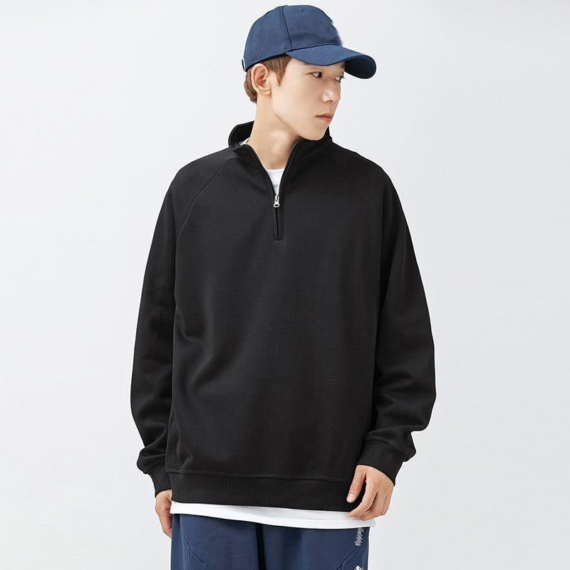 

Мужская однотонная повседневная толстовка с воротником-стойкой, весна-осень, свободная спортивная красивая куртка XS чёрный