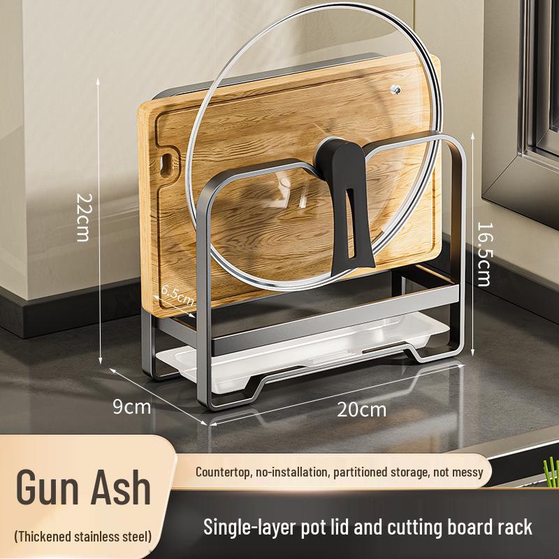 

Stainless Steel Multi-Functional Kitchen Storage Rack: Cutting Board, Knife, and Pot Lid Organizer