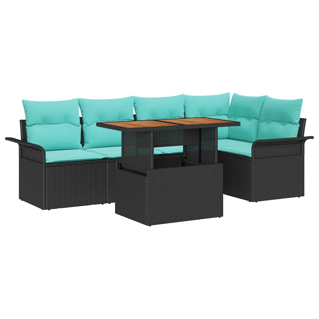 Garden Sofa Set with Storage 6 pcs Black Poly Rattan