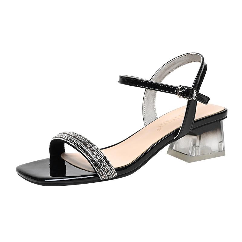 

Fashion 2025 Summer New Trendy Style Ladies Sandals Women s High Heel Sandals Block Heel One Strap Open Toe Chic Outdoor Footwear 34 чёрный