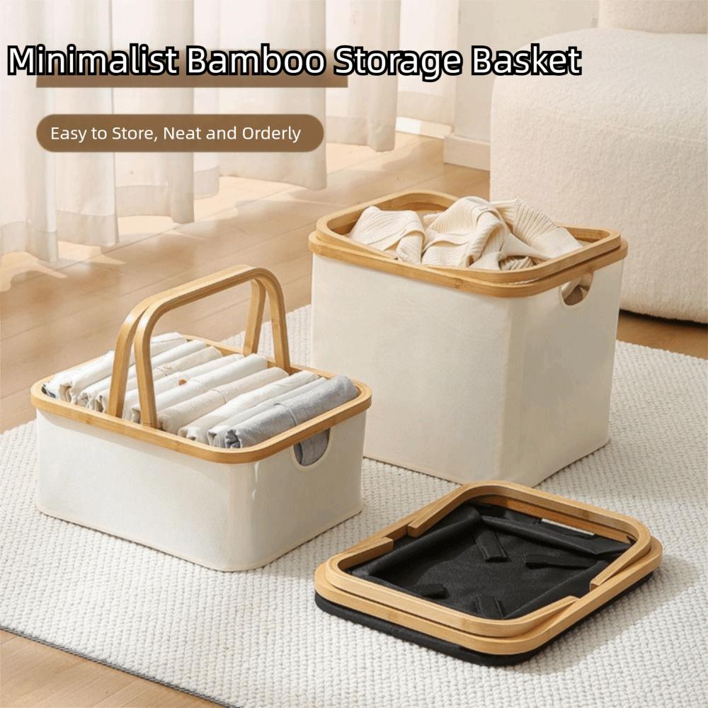 Oxford Cloth Folding Laundry Hamper Bamboo Handle Fabric Storage Bins Home Bathroom