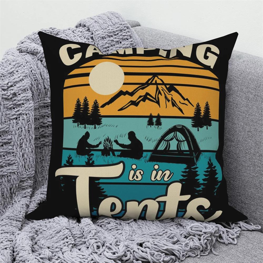 Decorative Cushion Covers Camping Bus Printed Pillow Home Sofa Throw