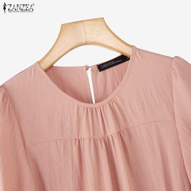 ZANZEA Women Casual Round Neck Summer Short Sleeve Dress