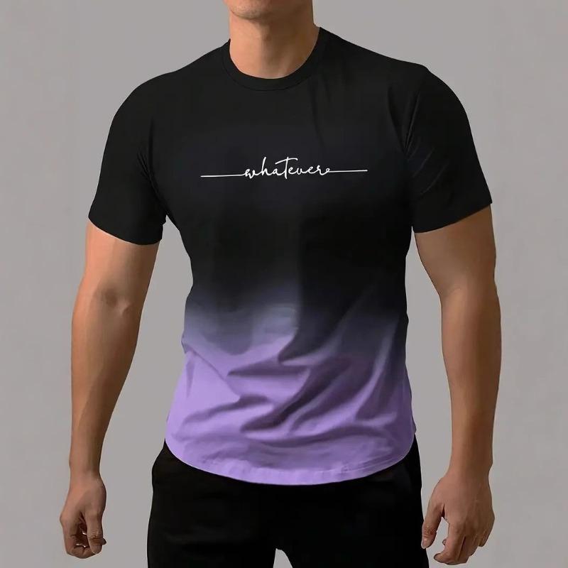 Men s Summer Simple Gradient Print Short Sleeve T-Shirt Sports Breathable Top XXS фиолетовый