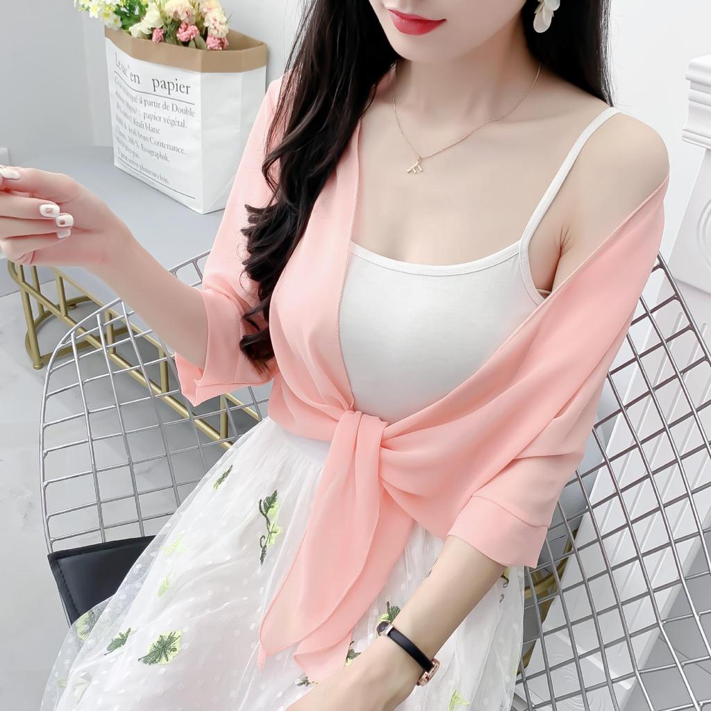 Korean Style Loose Chiffon Cardigan: Elegant Long Sleeve Summer Sun Protection