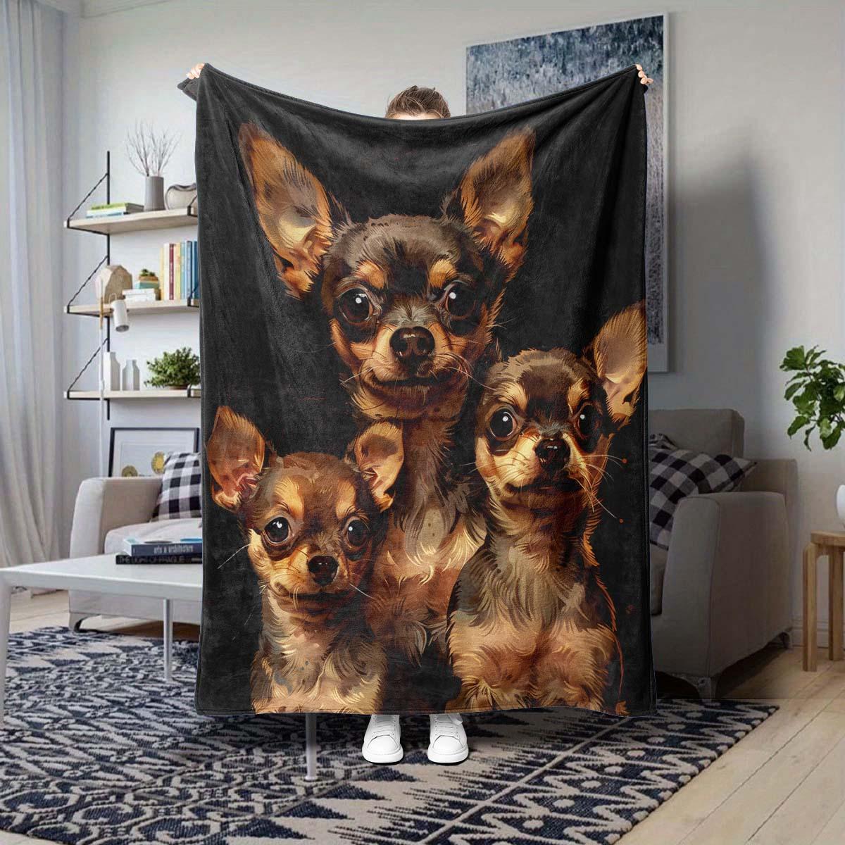 Chihuahua Pattern Soft Flannel Nap Blanket, All-Season RV Travel Blanket Gift for Dog Lovers 75X95CM