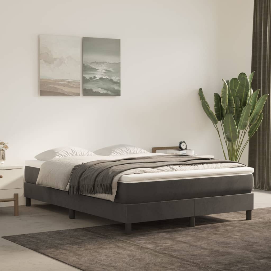 Box Spring Bed Frame Dark Gray 140 X 190 Cm Velvet