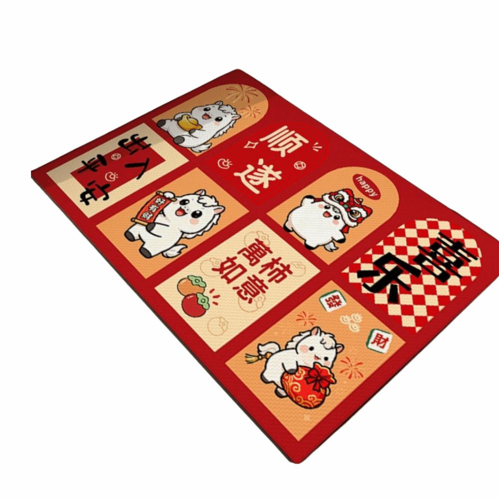 Cartoon Pattern Chinese New Year Door Mat Horse Pattern 40*60cm Horse Year Floor Mat Red Doormat Dirt Resistant