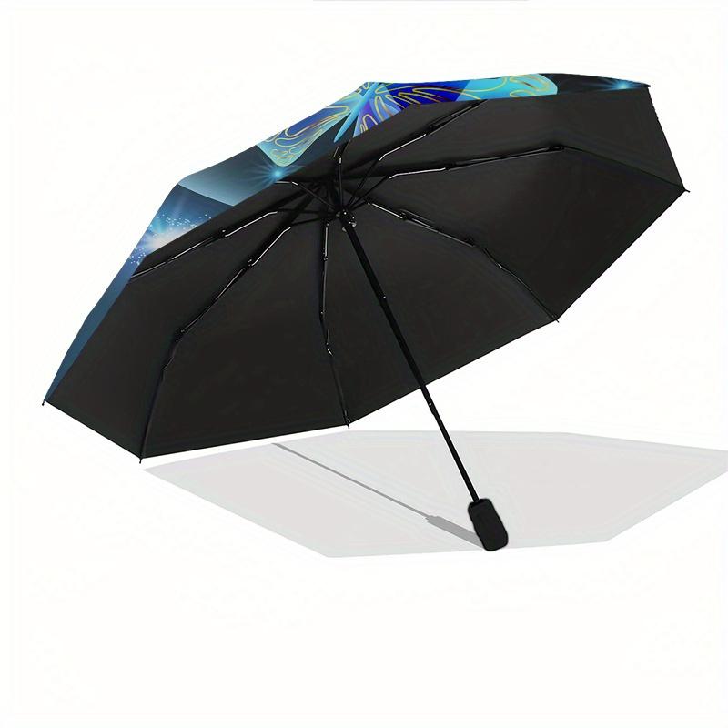 Blue Butterfly Glitter Wallpaper, Digital DownloadUmbrella, Cute Umbrella with Cute Design, Portable 3-Fold Compact Umbrella for Men & Women, Valentin