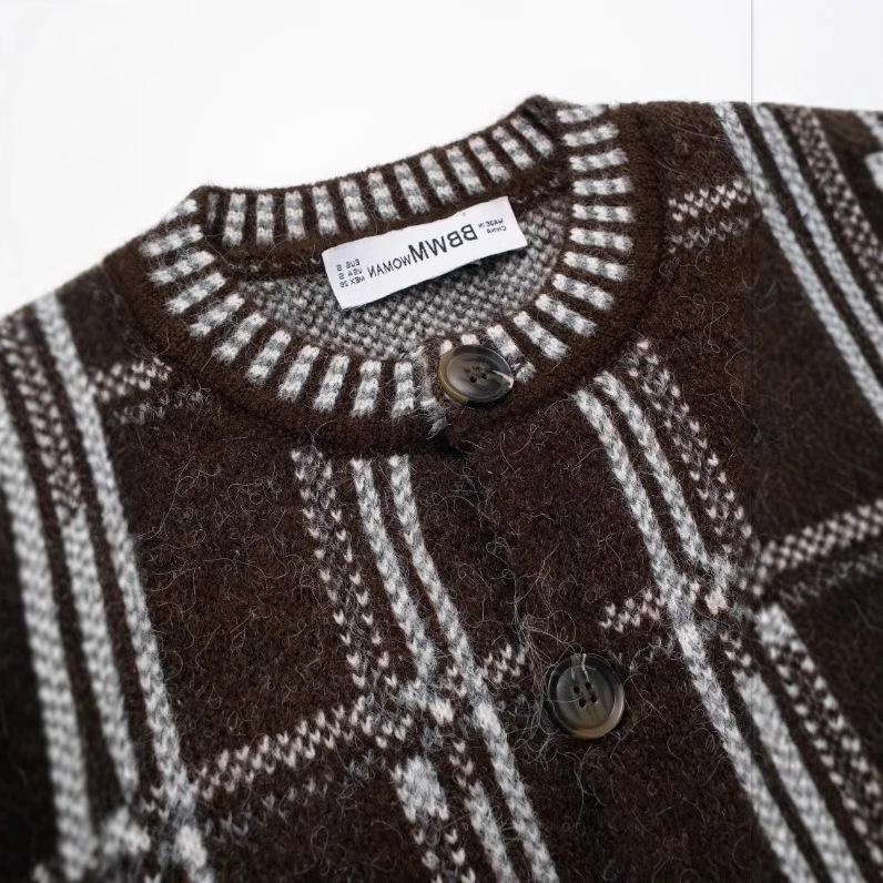 TAOP&ZA Early Spring Women's Plaid Knit Cardigan Coat - Round Neck, Single-Breasted Style