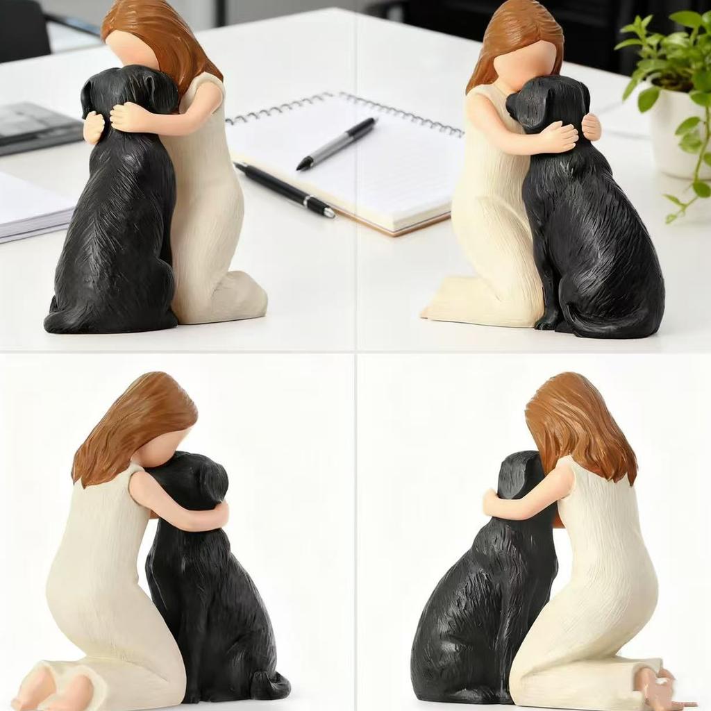 Girl Hugging Pet Dog Miniature Statue Decorative Resin Ornament Loss of Pet Sympathy Gift for Animal Pet Lover Present